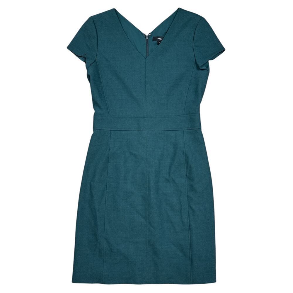 Theory Wool Blend Sheath Dress Size 8 Dark Green
